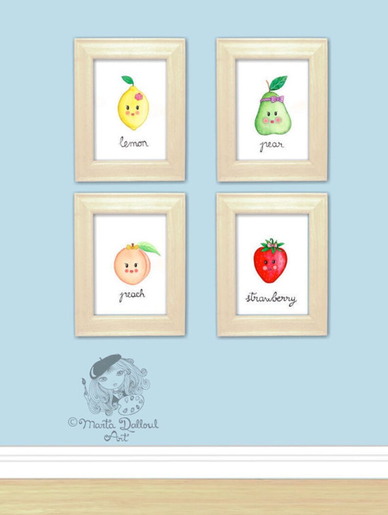 Strawberry fruit art print. Fruit nursery kids girls room art Etsy