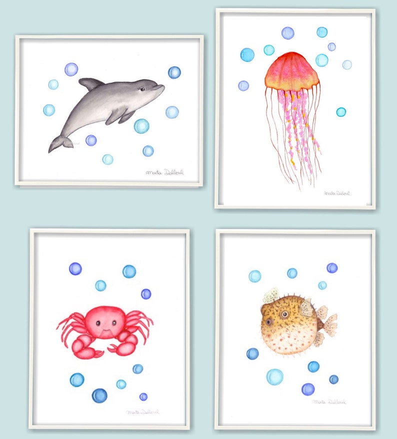 Under the sea nursery art. Ocean art set. Seahorse sea Etsy