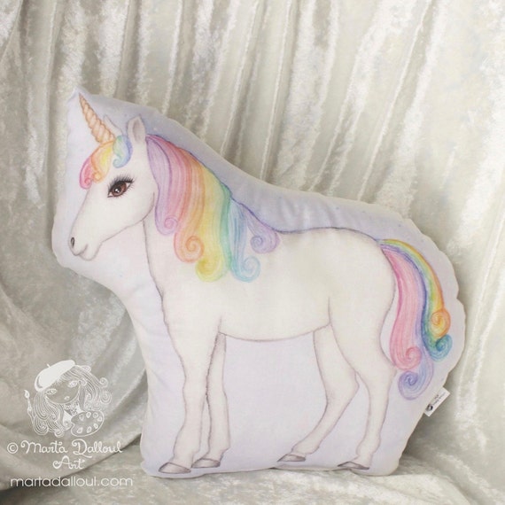 Unicorn Pillow. Gift for Girl. Girls Room Decor. Rainbow Unicorn Nursery Decor. Whimsical Watercolor Art Plush. Cute Magical Animal Pillow. Etsy
