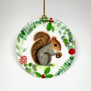 Squirrel woodland animal ceramic ornament, Christmas tree decoration, Gift for her, gift for mom. Holiday decor, Present for nana, woman.