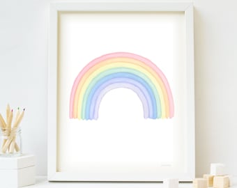 Pastel Rainbow Watercolor Print, Personalized Nursery Art