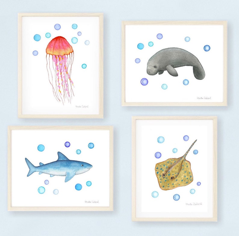 Under the sea nursery art. Ocean art set. Seahorse sea Etsy