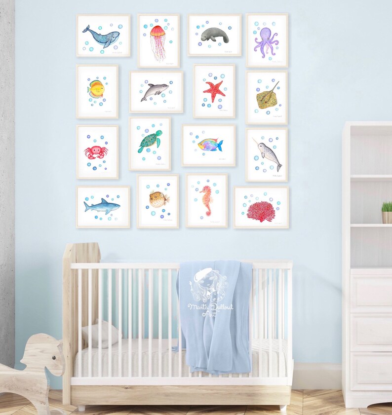 Under the sea nursery art. Ocean art set. Seahorse sea Etsy