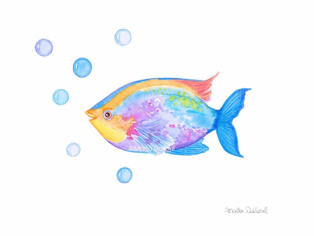 Fish art print. Watercolor fish nursery art. Tropical fish Etsy