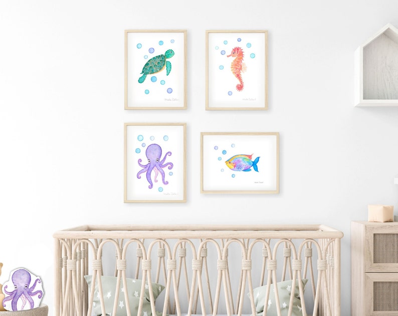 Under the Sea Nursery Art. Ocean Art Set. Seahorse Sea Etsy