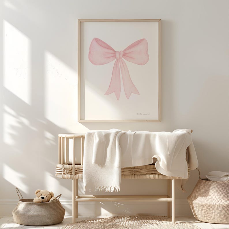 Ballet Pink Bow Hearts Art Set. Pastel Blush Coquette Print. Nursery ...