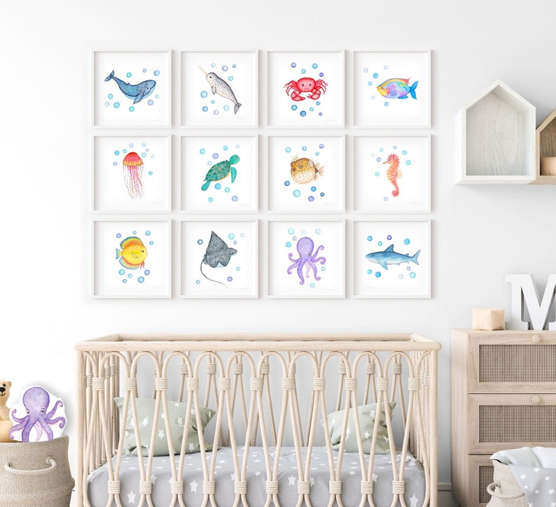 Under the Sea Nursery Art Set. Ocean Wall Decor. Square Wall Etsy