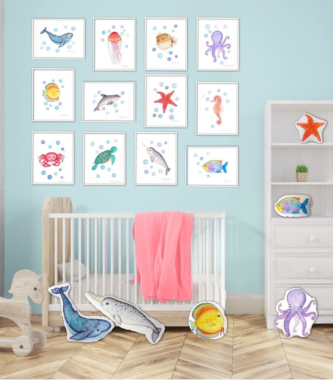 Under the Sea Nursery Art Set. Ocean Nautical Watercolor | Etsy