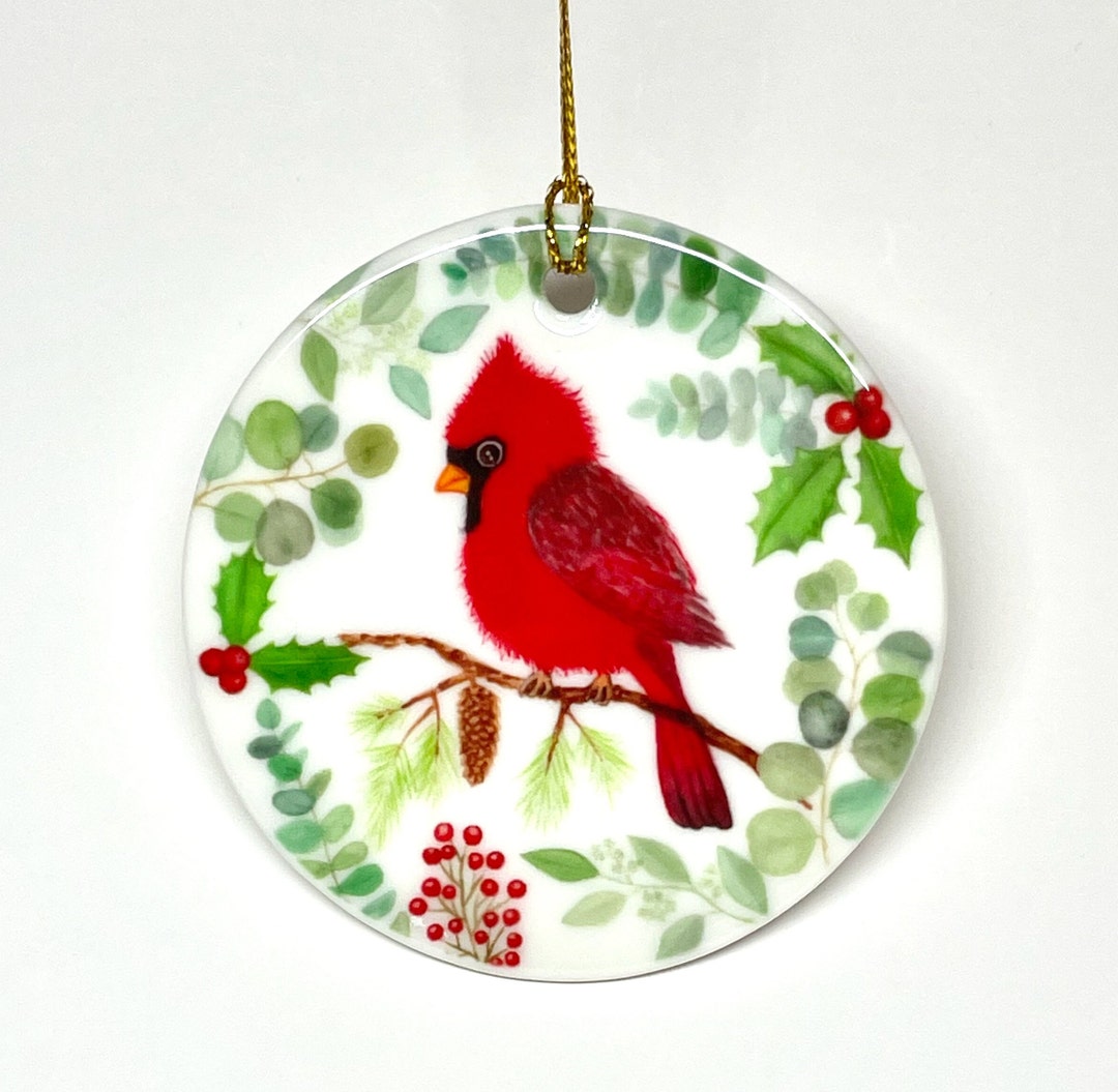 Cardinal Ceramic Ornament, Christmas Tree Decoration, Gift for Her