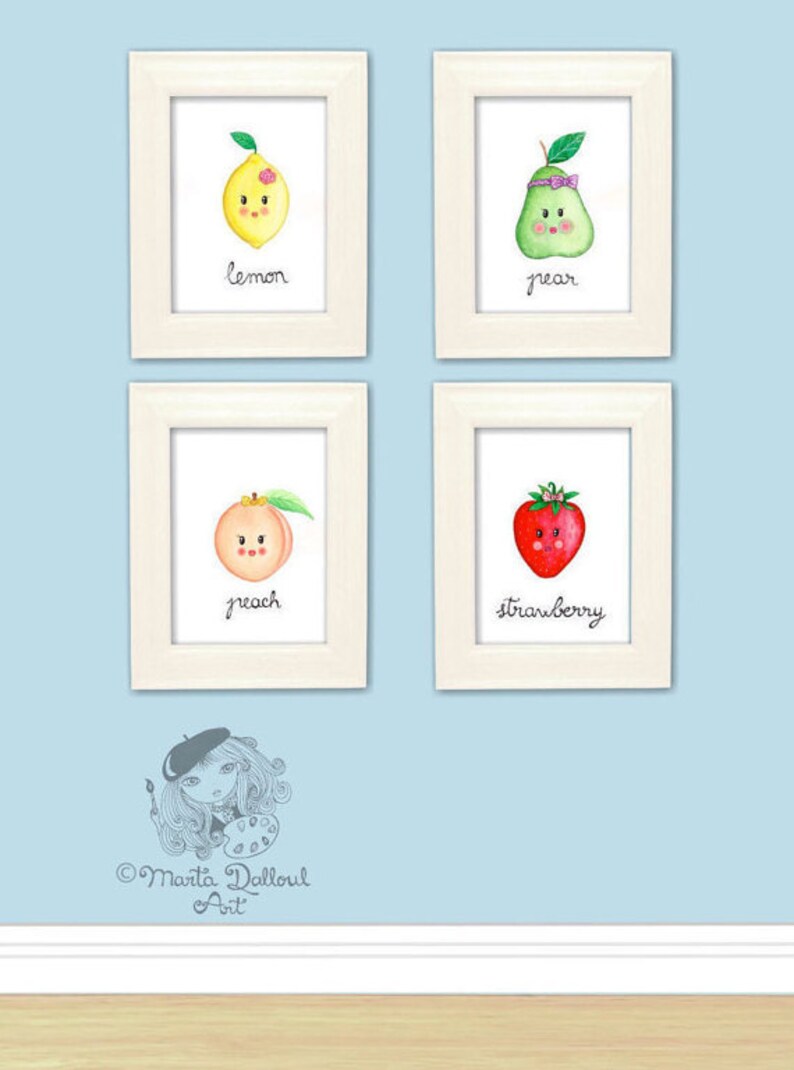 Strawberry fruit art print. Fruit nursery kids girls room art Etsy