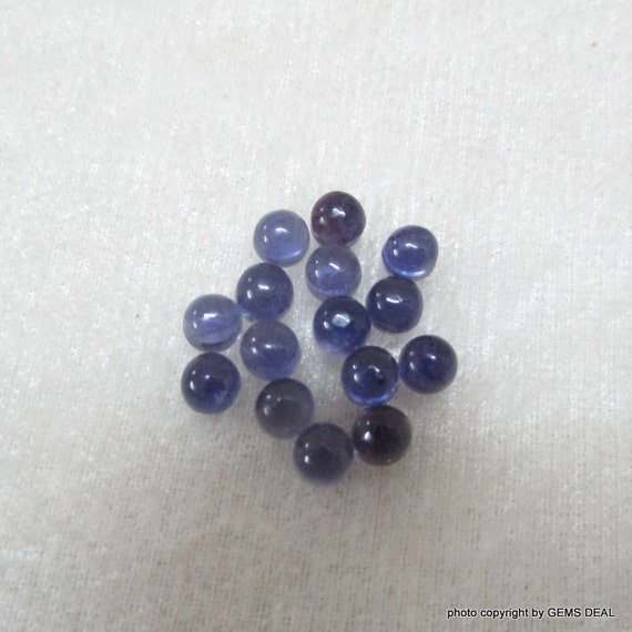 5mm Iolite Cabochon Gemstones: Round Blue Iolite, AA Grade (5 Pieces)