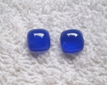 2 pieces Pair 12mm DEEP BLUE chalcedony cabochon cushion, gorgeous beautiful deep blue color, Deep Blue Chalcedony Cushion Cabochon Gemstone