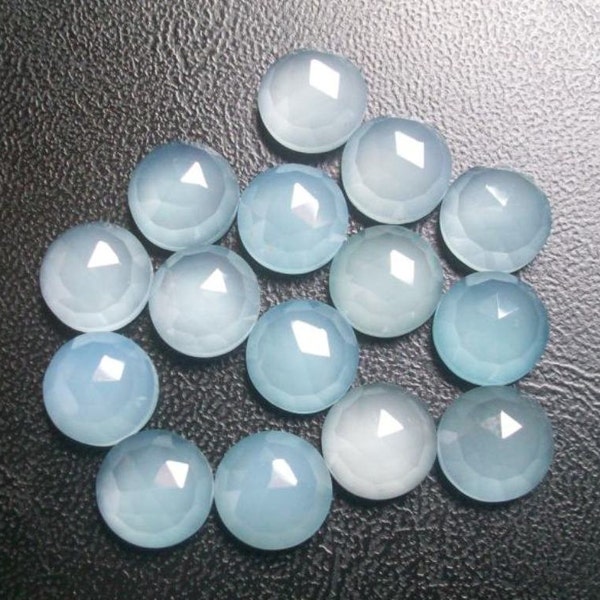 10mm Aqua Blue Chalcedony RoseCut Round Gemstone, Blue Chalcedony Round RoseCut Gemstone, Chalcedony Rose cut Round Gemstone