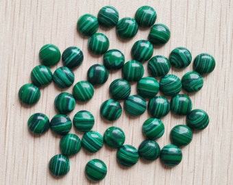 6mm Green Malachite Cabochons: AAA Grade Gemstones (10 Pieces)
