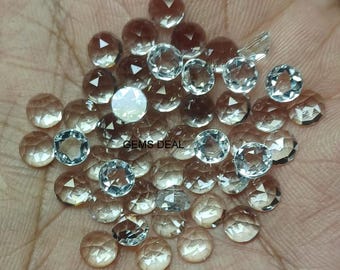 Pedra preciosa topázio branco AAA: cabochão redondo de 6 mm com lapidação rosa