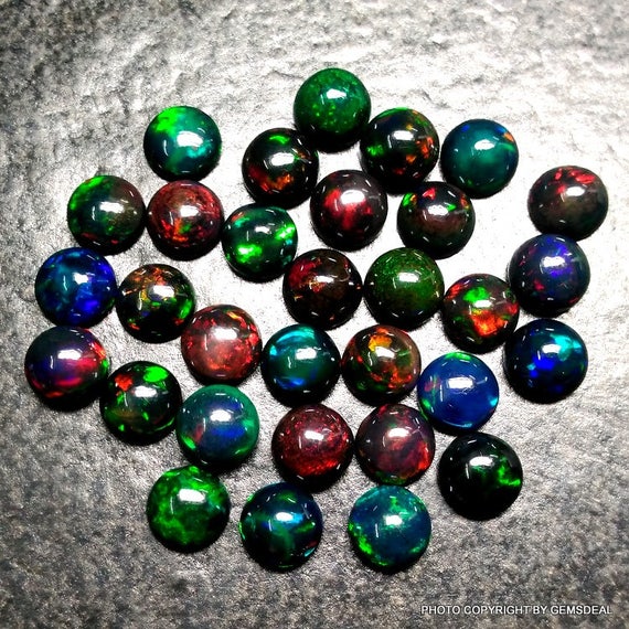 8mm Ethiopian Black Opal Cabochon: Round Loose Gemstone