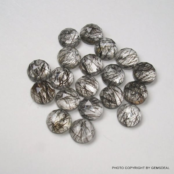 5 Black Rutile Gemstones: 6mm Round Rose Cut Faceted