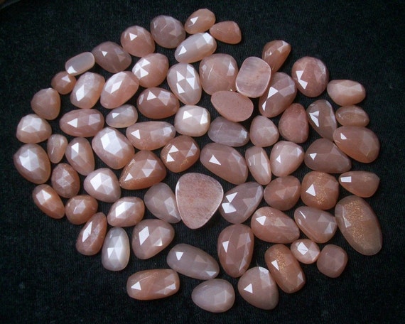 50 Carat Peach Moonstone Gemstone: Uneven Rose Cut Flat Stone