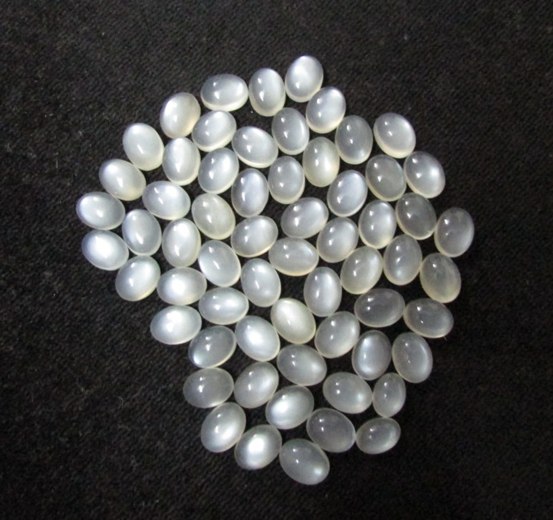 5 pieces 6x8mm MILKY White MOONSTONE Cabochon Oval gemstone Etsy