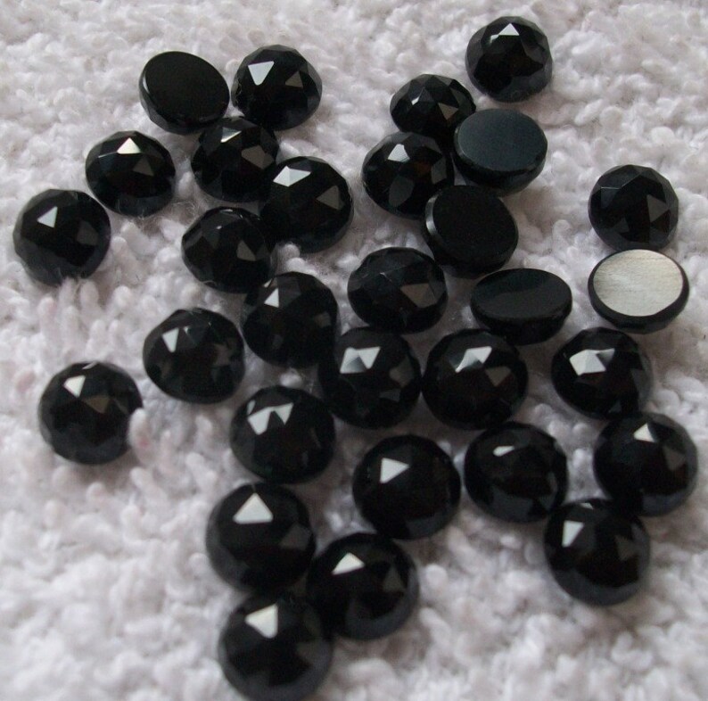 5 pieces 6mm Black Onyx RoseCut Round Gemstones, Black Onyx Round rose cut Cabochon gemstone, Black Onyx Rose Cut Round Cabochon Gemstone image 5