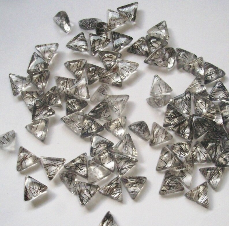 8mm approximate Black Rutile Cabochon Triangular Gemstone, BLACK RUTILATED Triangular Cabochon Gemstone.... beautiful & lot of gorgeous