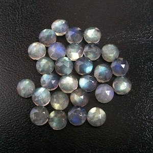 Labradorite Rose Cut Cabochon Gemstones: Gray with Blue Green Sheen (3mm-8mm, 10 Pieces)