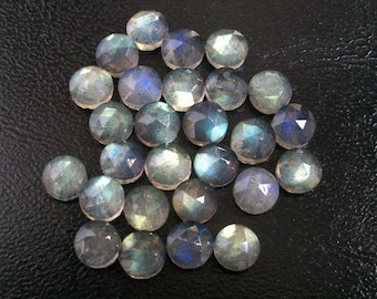 Labradorite Rose Cut Cabochon Gemstones: Gray with Blue Green Sheen (3mm-8mm, 10 Pieces)