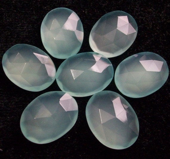 AAA Aqua Green Chalcedony Cabochon: Rose Cut Oval, 12x16mm