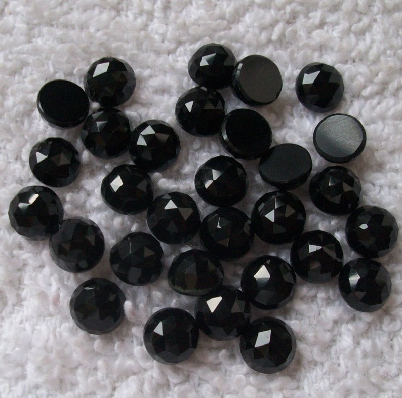 5 pieces 6mm Black Onyx RoseCut Round Gemstones, Black Onyx Round rose cut Cabochon gemstone, Black Onyx Rose Cut Round Cabochon Gemstone image 2