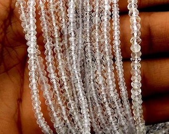 10 Strand 3.5mm Crystal Rondelle Beads Faceted, Rock Crystal Quartz Faceted Rondelle Beads Gemstone, Crystal Quartz micro faceted rondelle