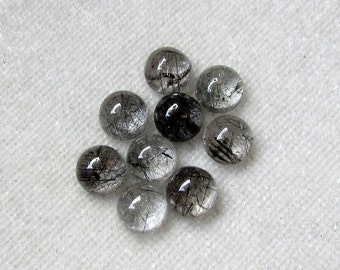 5 pieces 6mm Black Rutilated Cabochon Round Gemstone, Black Rutilated Round Cabochon Gemstone, Black Rutile Quartz Cabochon Round Gemstone