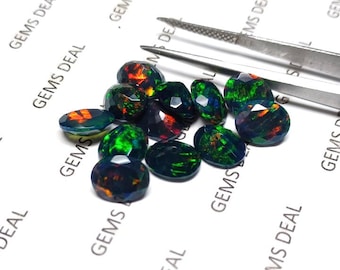 1 pieces 7x9mm Or 8x10mm Black OPAL Faceted Oval Gemstone, AAA+ quality have lots of gorgeous, Ethiopian Black Opal Oval Faceted Gemstone