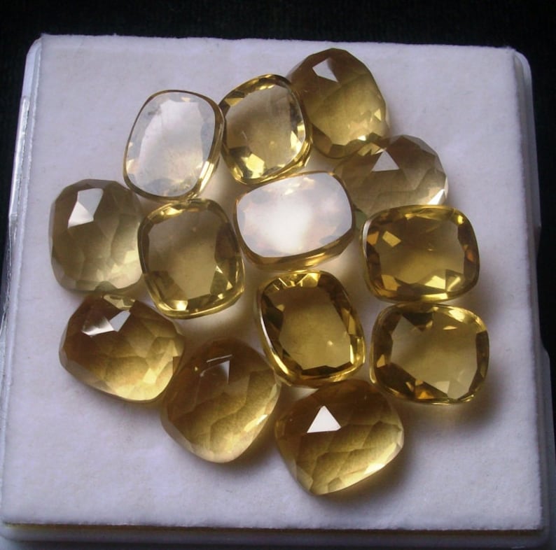 10x12mm Lemon Quartz Cushion Rosecut Cabochon Flat gemstone, beautiful lemon color, Lemon Quartz Rosecut Cushion Cabochon Flat gemstone
