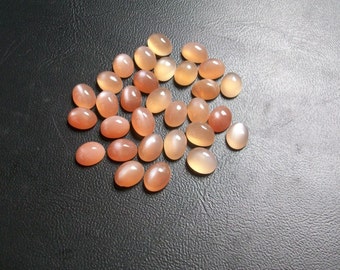 5 Peach Moonstone Cabochons: AAA Grade Oval Gemstones (5x7mm - 6x8mm)