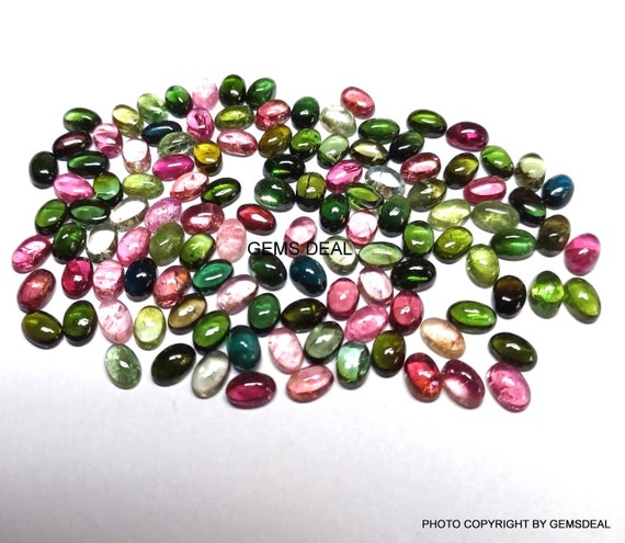 Multi Tourmaline Cabochon Gemstones: 6x4mm Oval AAA Quality (10 Pieces)