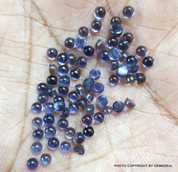 10 Iolite Cabochons: 3mm Round Blue Gemstones