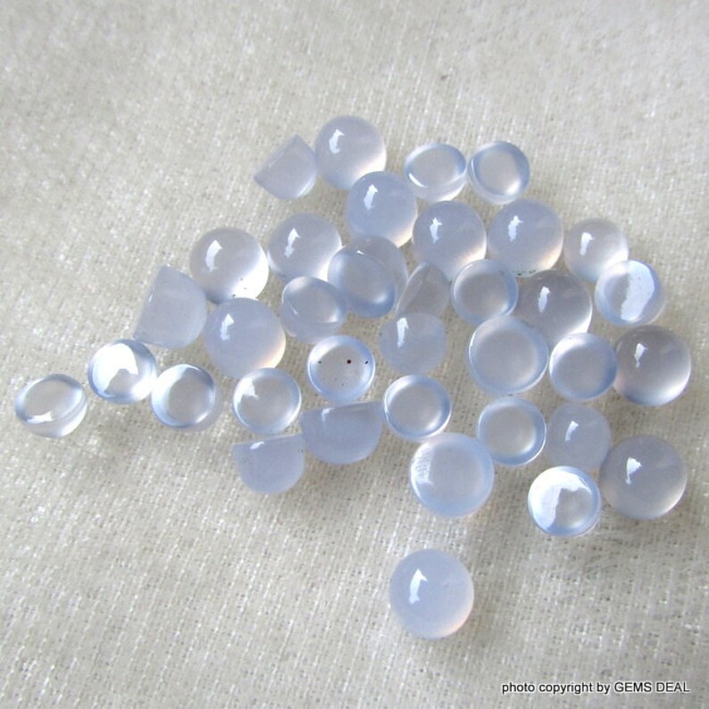 5 pieces each 5 mm 6 mm Natural Blue Chalcedony Round cabochon Gemstone, have lots of gorgeous beautiful Blue Chalcedony Cabochon Round image 5