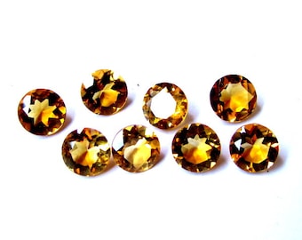 5 AAA Golden Citrine 6mm Faceted Round Loose Gemstones