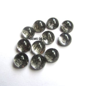 10mm Black Rutilated Cabochon Round Gemstone, Black Rutilated Round Cabochon Gemstone, Black Rutile Quartz Cabochon Round Gemstone