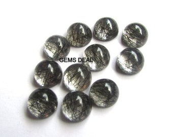 10mm Black Rutilated Cabochon Round Gemstone, Black Rutilated Round Cabochon Gemstone, Black Rutile Quartz Cabochon Round Gemstone