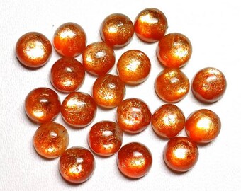 5 AAA Sunstone Cabochons: 7mm Round Orange Gemstones