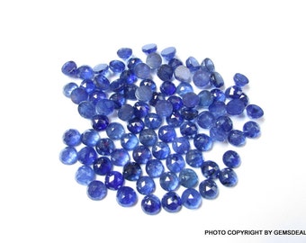 Pedra preciosa de safira azul lapidada em rosa: cabochão redondo facetado de 6 mm