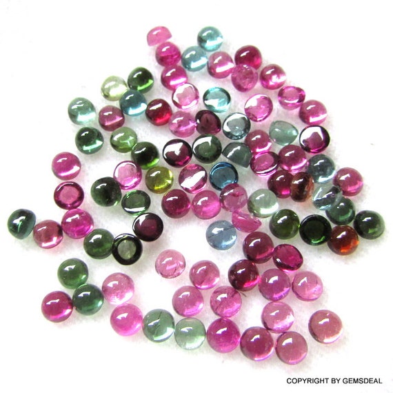 AAA Multi Tourmaline Cabochons: 2.5mm Round Gemstones (10 Piece)