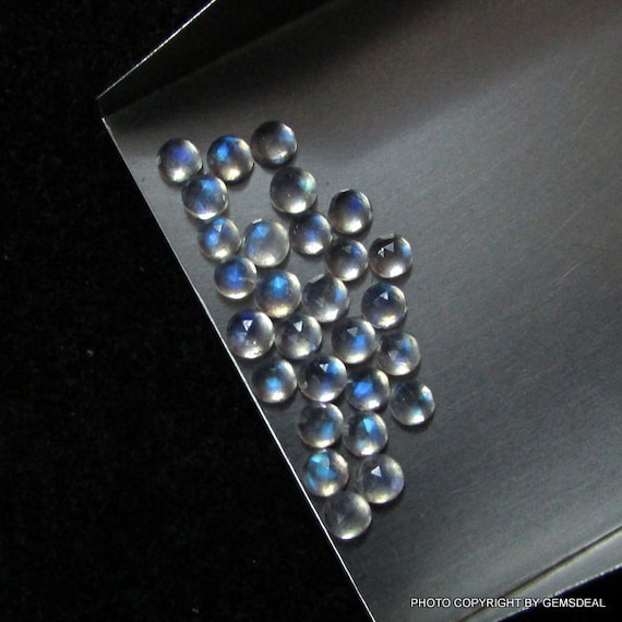 5 AAA Rainbow Moonstone Cabochons: 4mm Rose Cut Gemstones