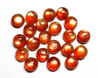 5 AAA Sunstone Cabochons: 6mm Round Orange Gemstone