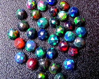 5 piedras preciosas de ópalo negro: cabujones redondos de talla rosa de 5 mm