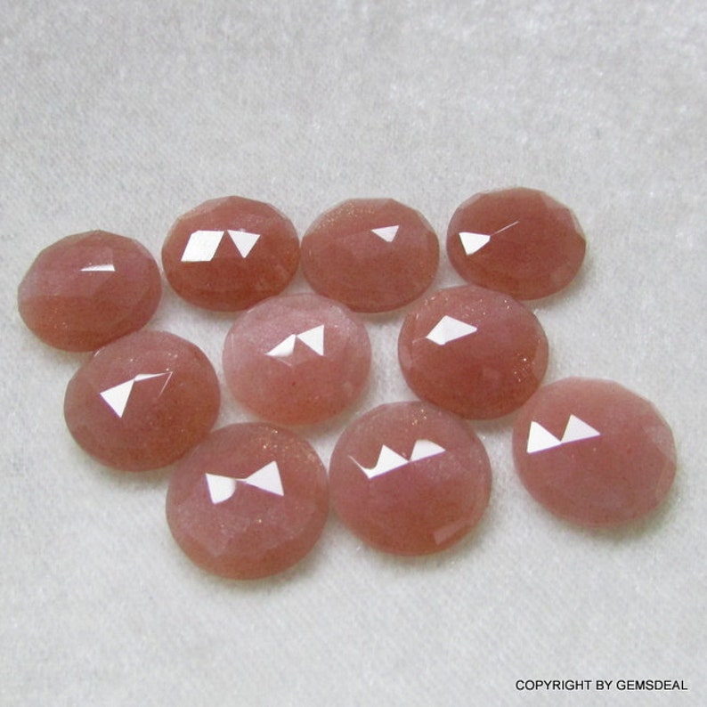 15mm Peach Moonstone Rosecut Round Gemstone, Peach Moonstone Round Rose cut flat gemstone, Peach Moonstone Cabochon Rosecut Round Gemstone image 2