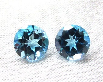 2 pieces Pair 8mm Swiss Blue Topaz Faceted Round Loose Gemstone, Swiss Blue Topaz Round Faceted Loose Gemstone