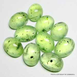 Mintgroene prehniet cabochon: ovale losse edelsteen (10 x 14 mm, 5 stuks) afbeelding 3