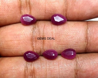 Pedra preciosa natural facetada em forma de pêra rubi: 6 x 9 mm Pedra solta